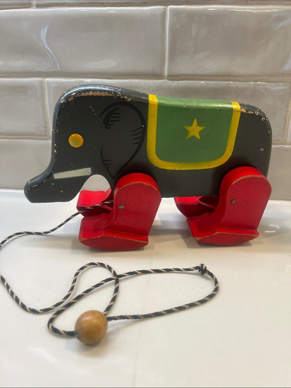 Wooden Vintage Elephant Walking Pull Toy